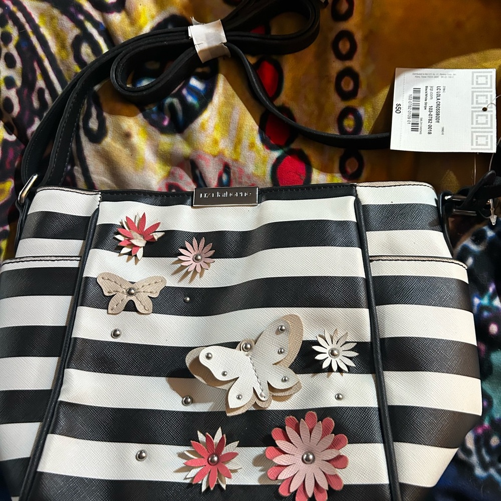 Liz Claiborne Black and White Striped Women's Bag